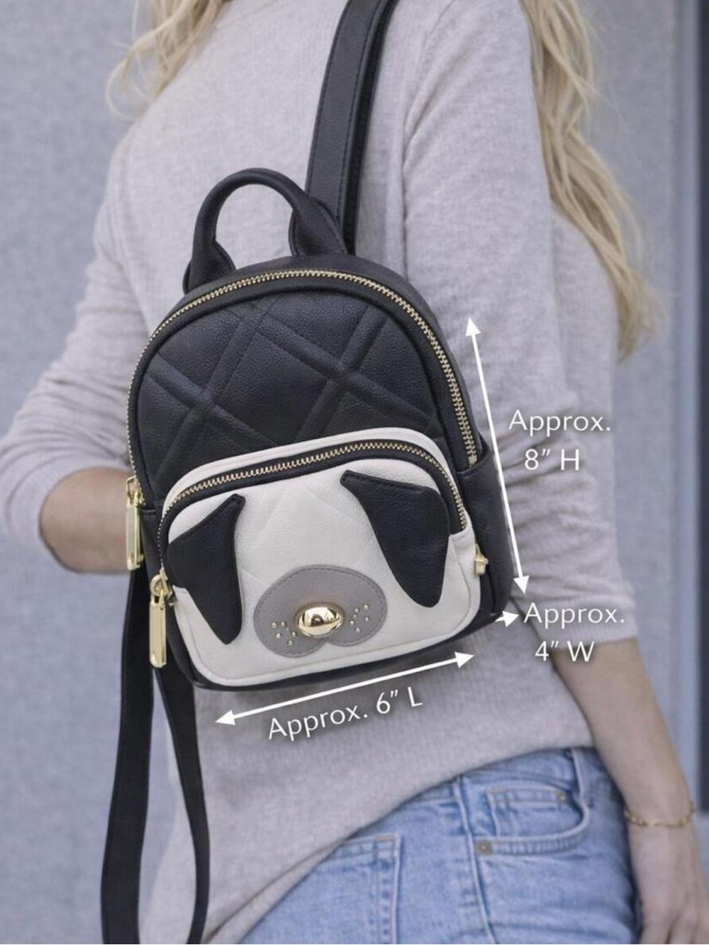 Betsey Johnson Black and White Pug Face Mini Backpack